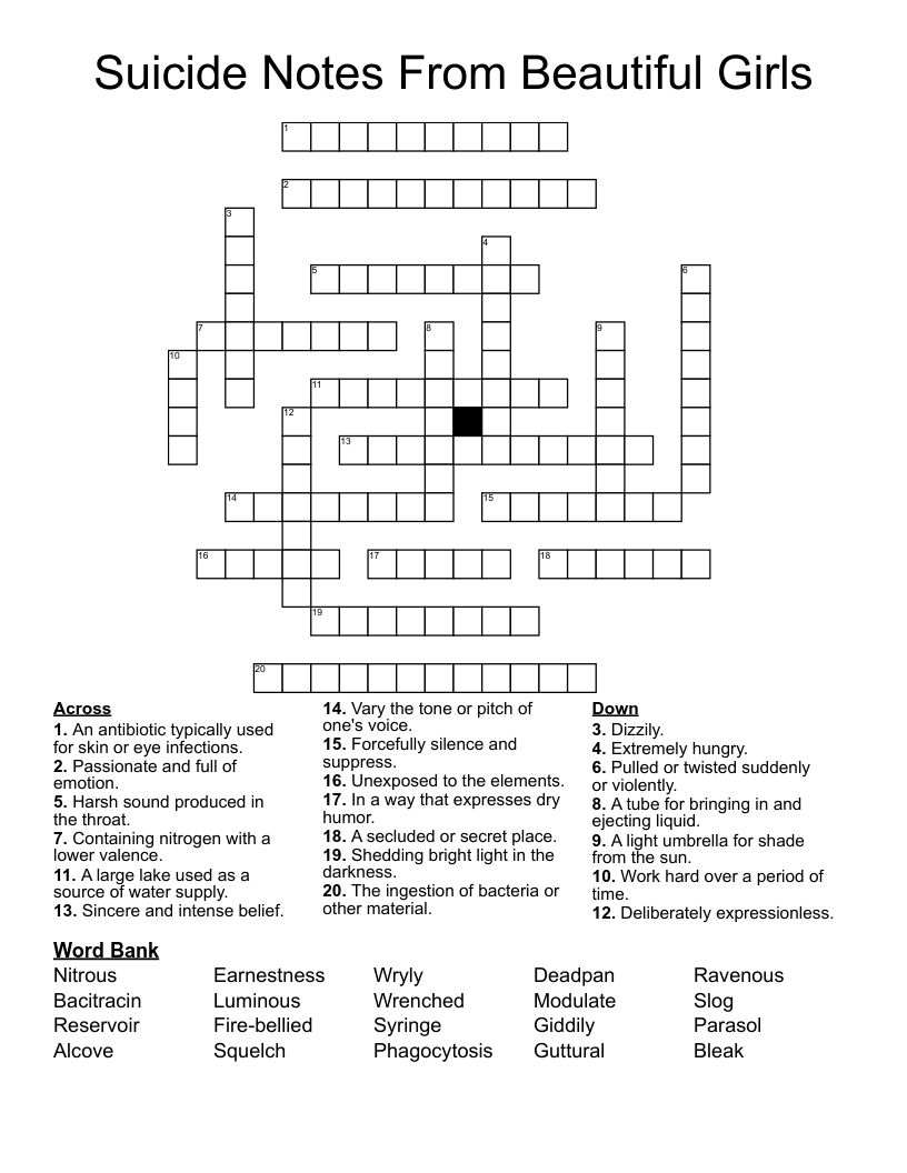 Suicide Notes From Beautiful Girls Crossword