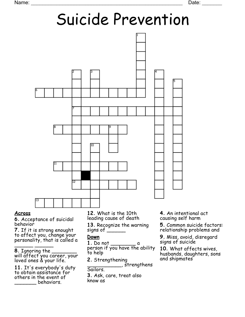 Suicide Prevention Crossword