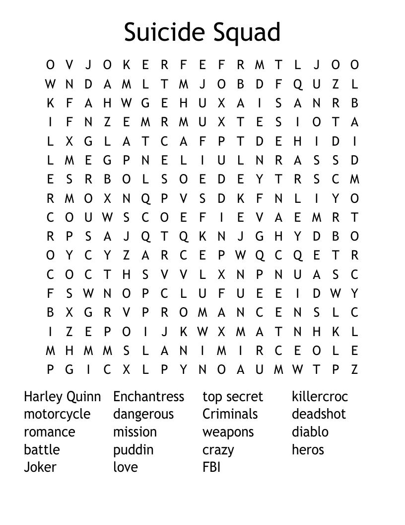 Suicide Squad Word Search