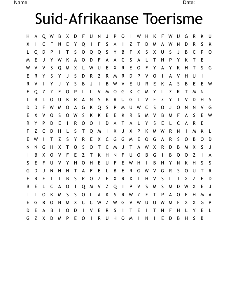 Suid-Afrikaanse Toerisme  Word Search