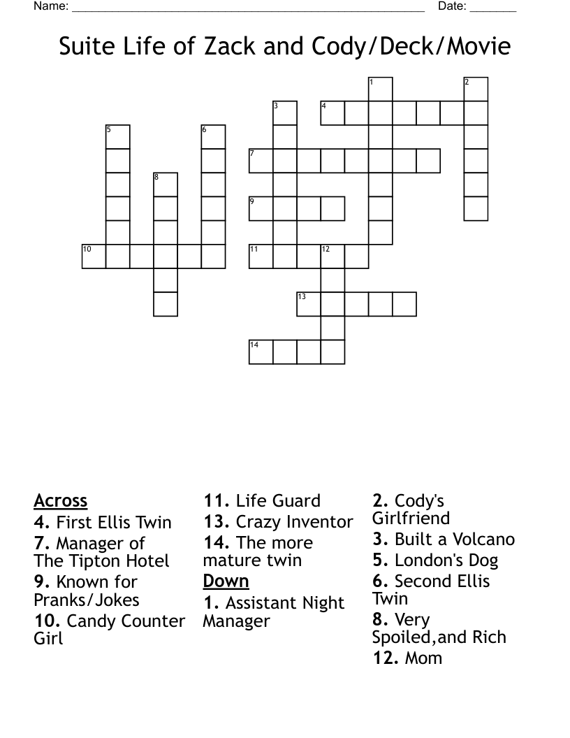 Suite Life of Zack and Cody/Deck/Movie Crossword