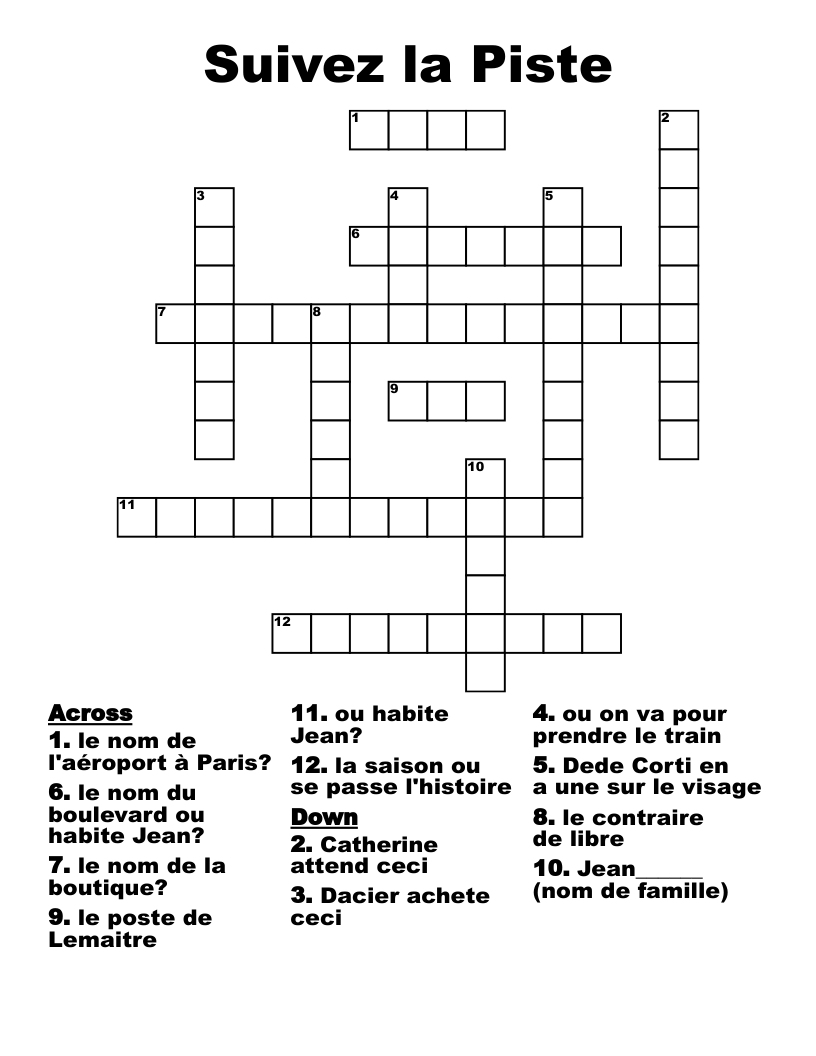 Suivez la Piste Crossword