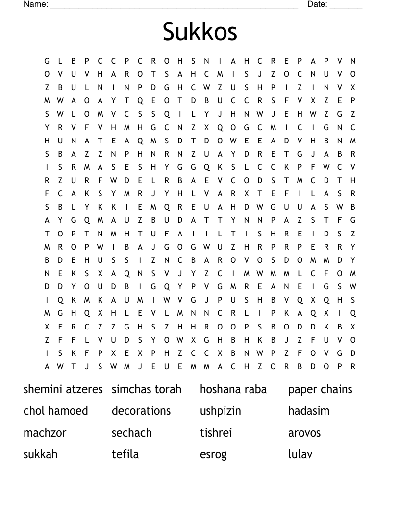Sukkos Word Search