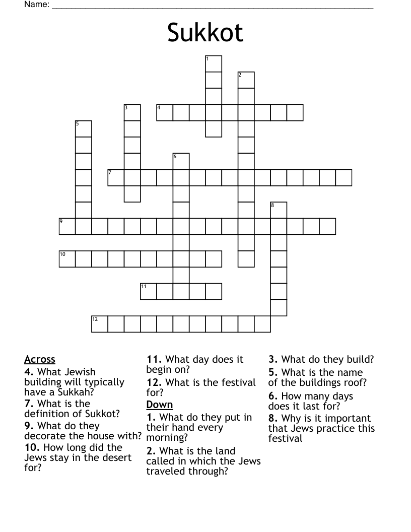Sukkot Crossword