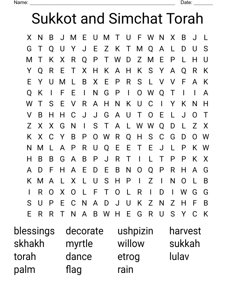 Sukkot and Simchat Torah Word Search