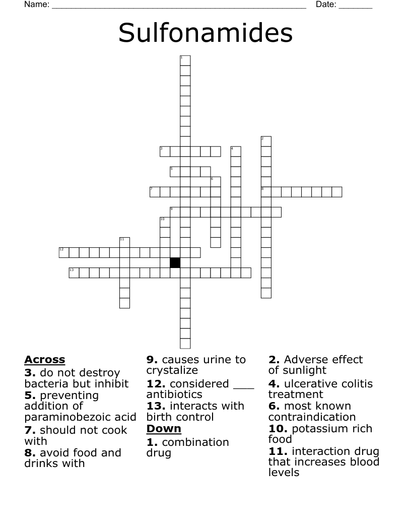Sulfonamides Crossword