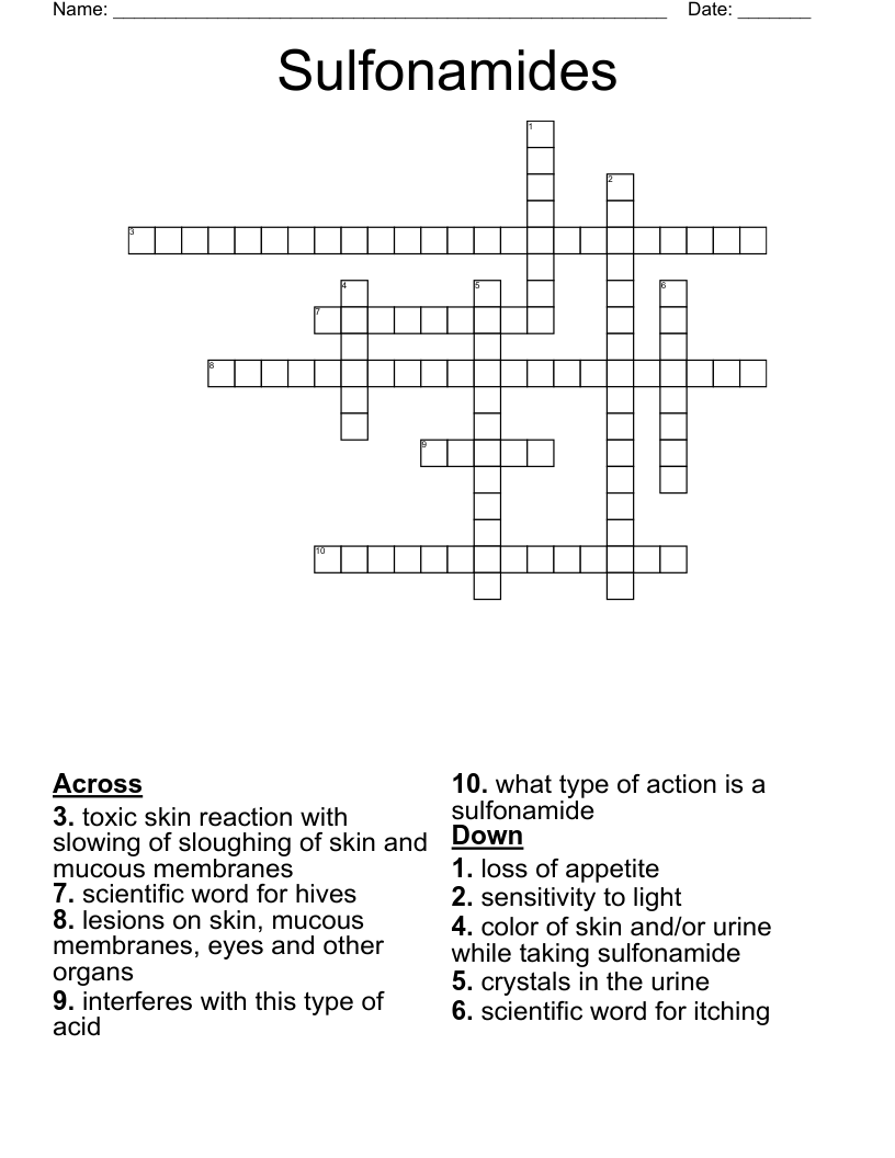 Sulfonamides Crossword