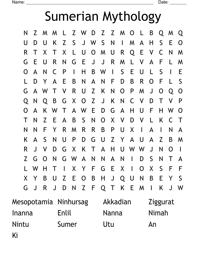 Sumerian Mythology Word Search