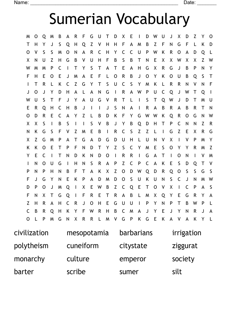 Sumerian Vocabulary Word Search