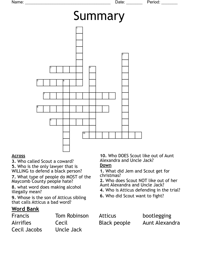 Summary Crossword