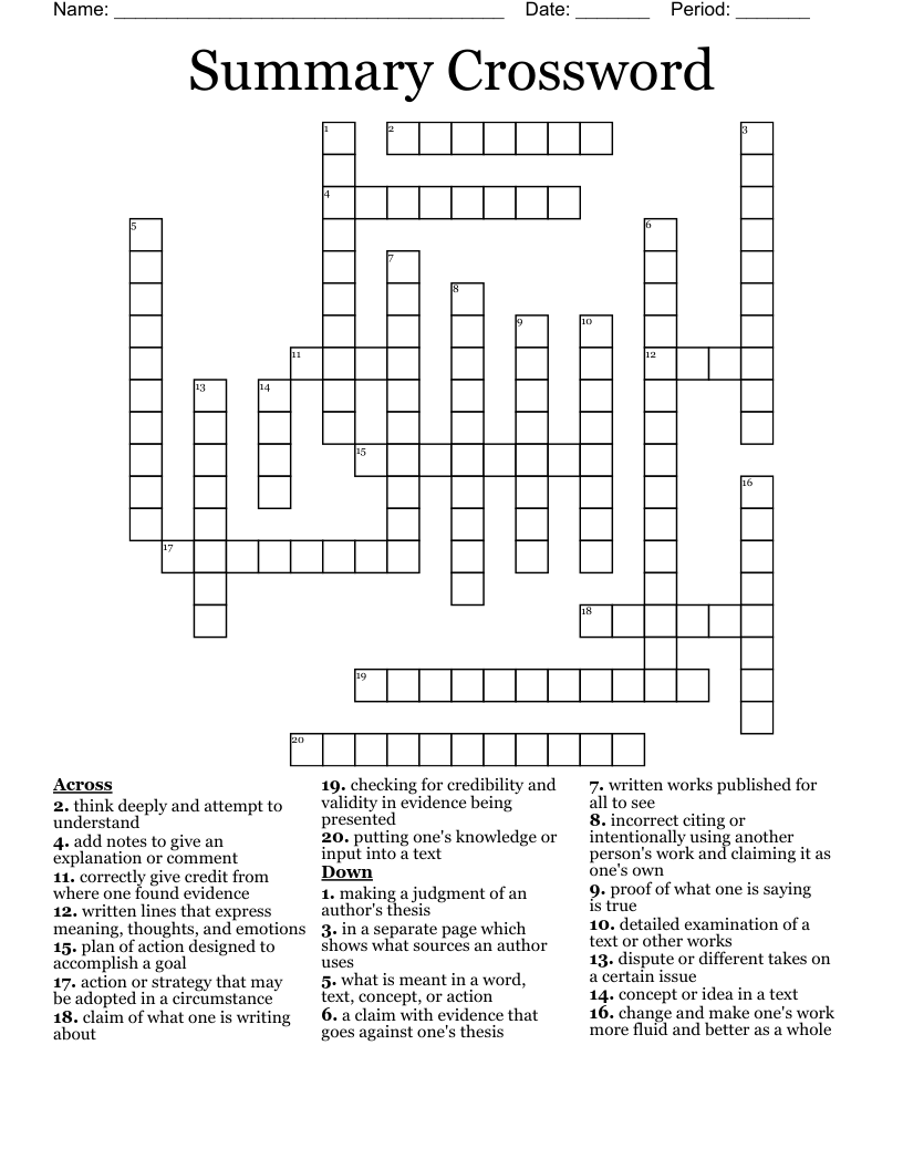 Summary Crossword