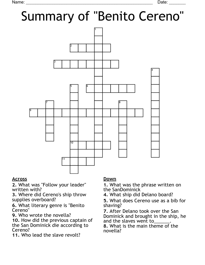 Summary of "Benito Cereno" Crossword