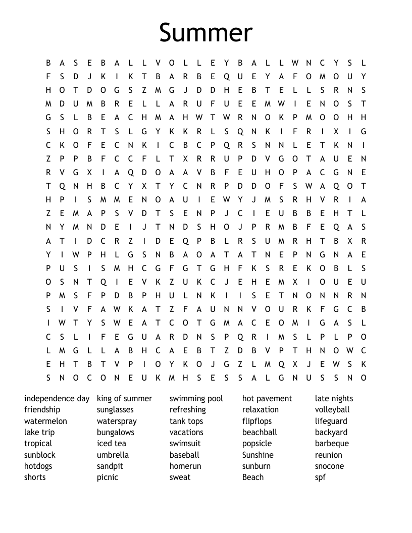 Summer Word Search