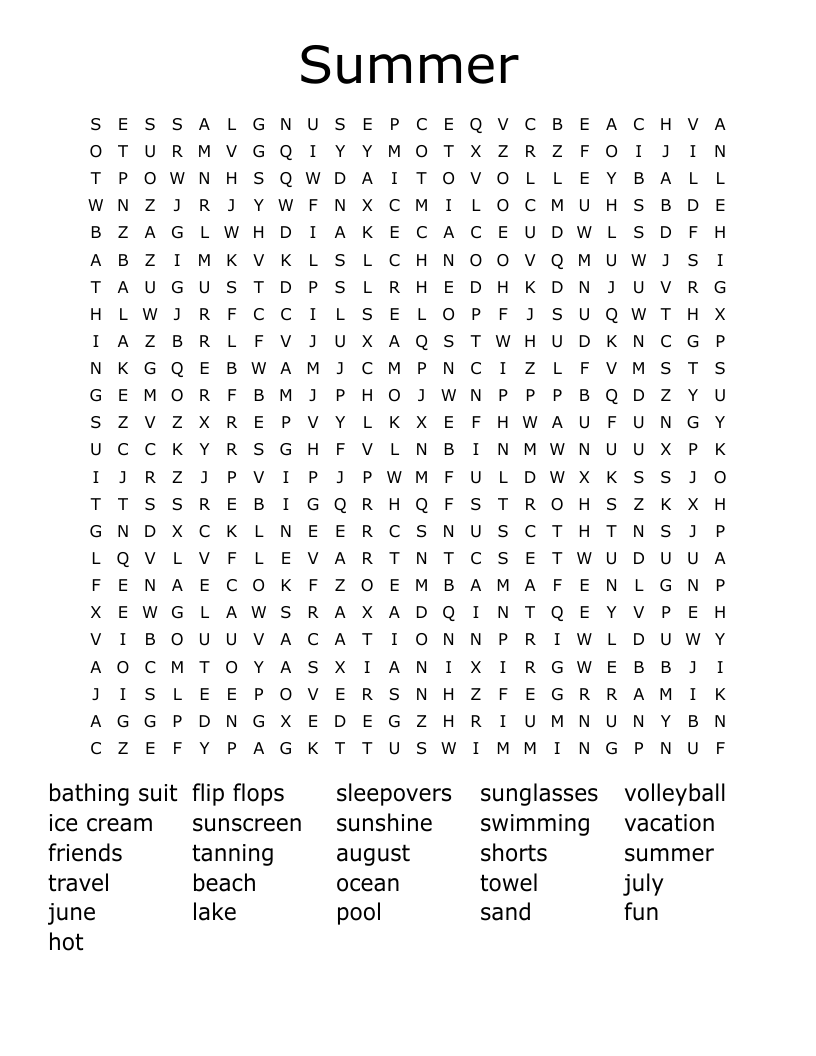 Summer Word Search