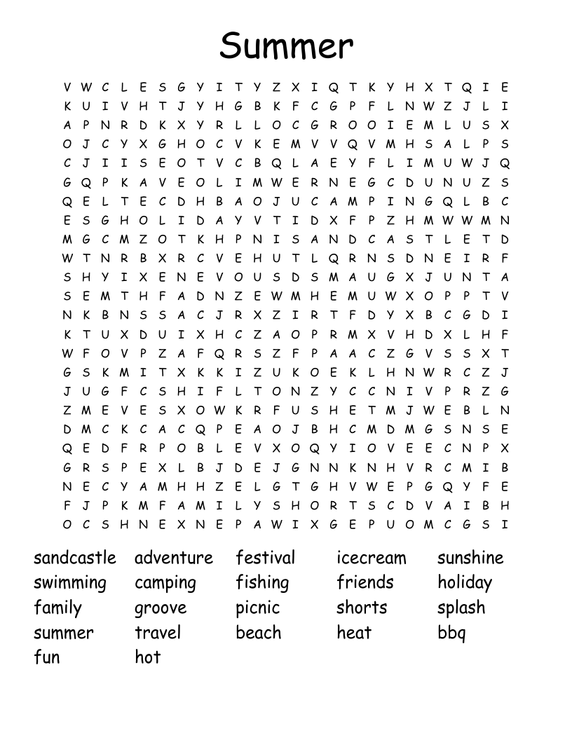 Summer Word Search