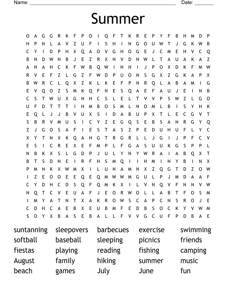 Summer Word Search