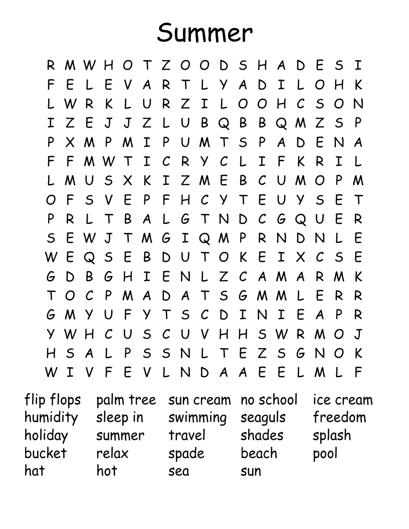 Summer Word Search