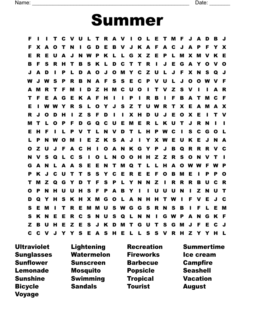 Summer Word Search