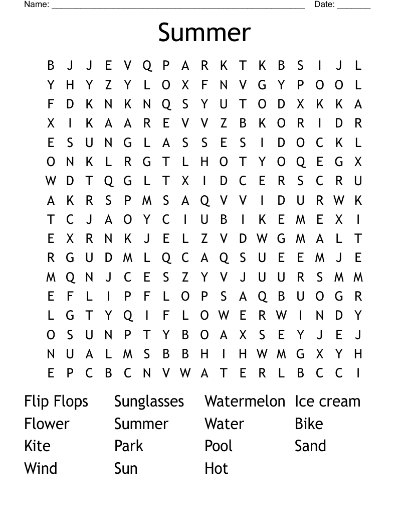 Summer Word Search