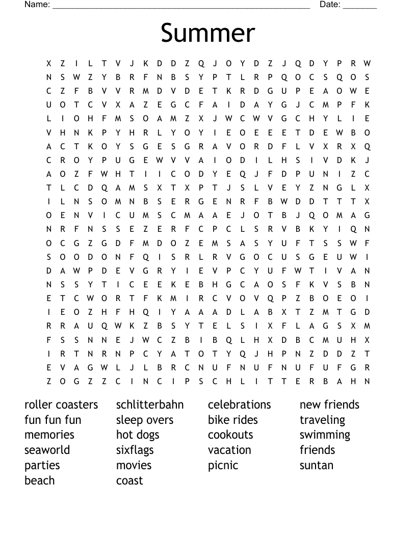 Summer Word Search