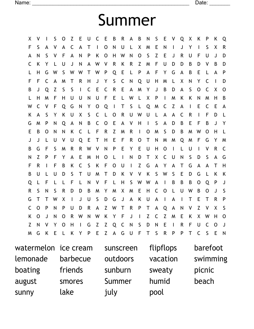 Summer Word Search