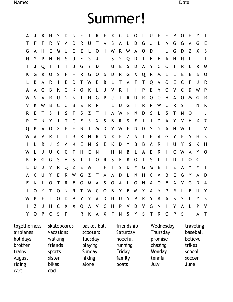 Summer! Word Search
