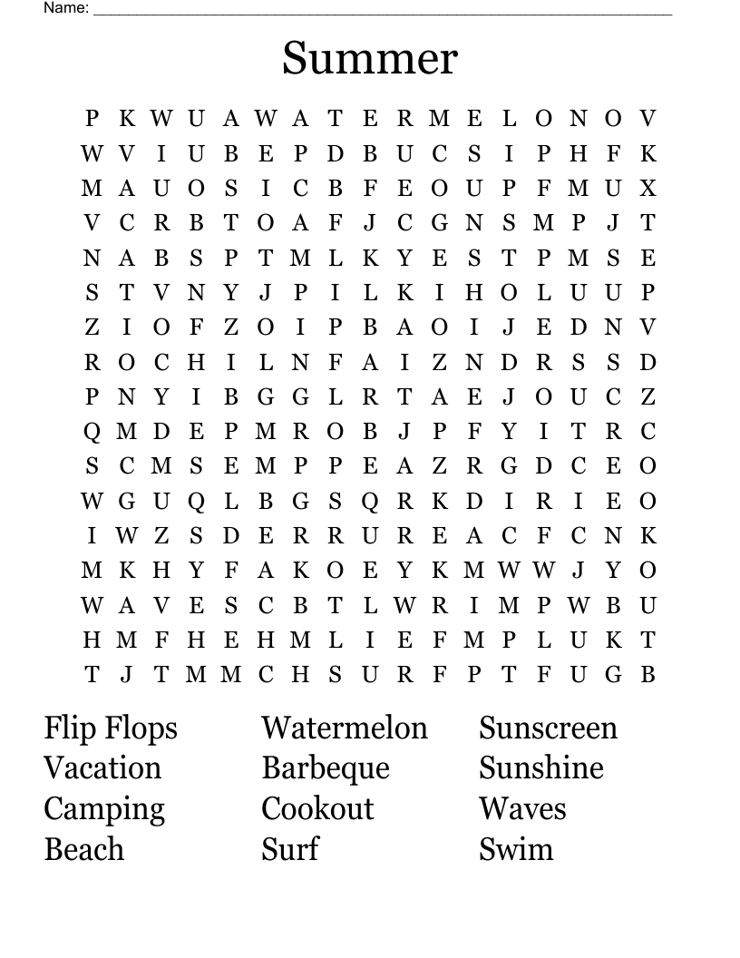 Summer Word Search