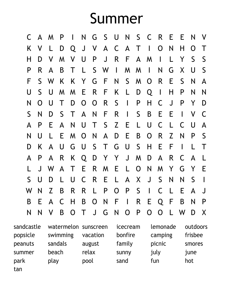 Summer Word Search