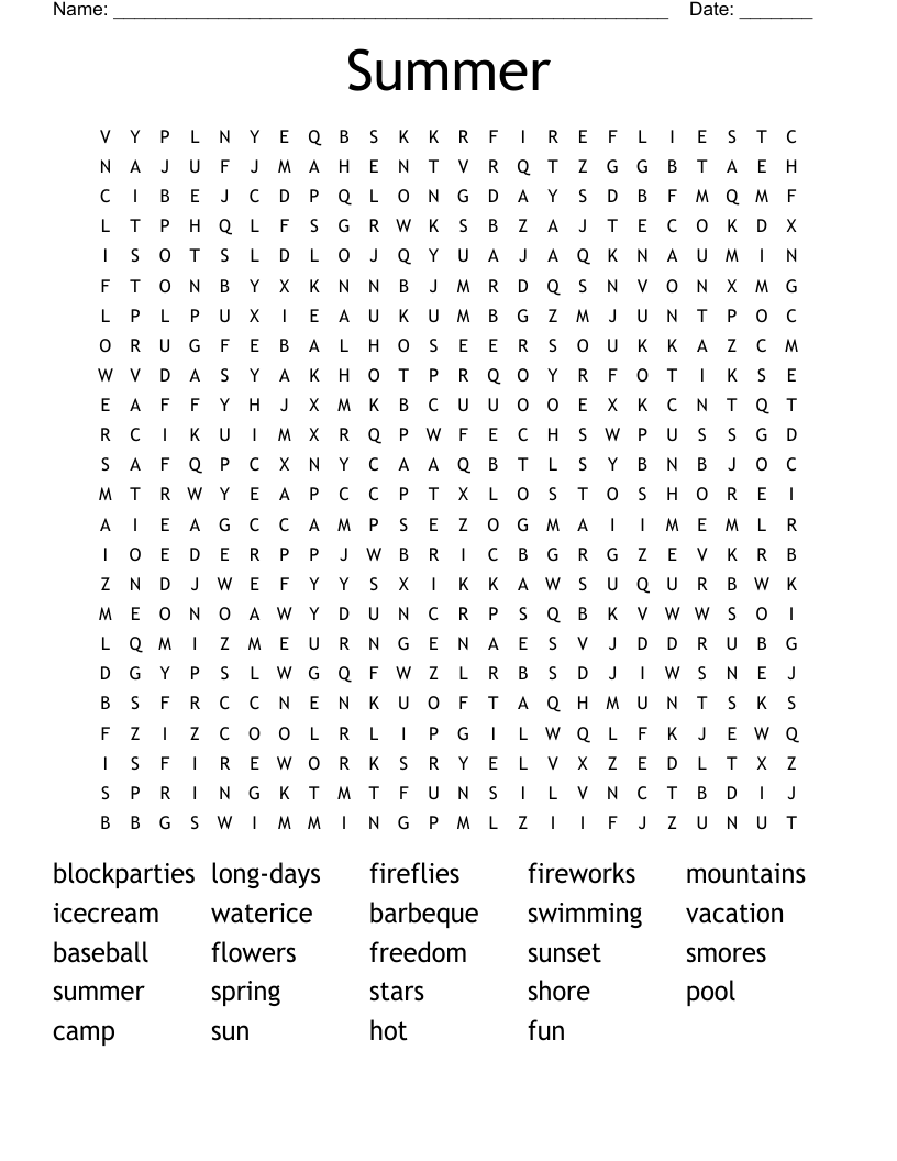 Summer Word Search