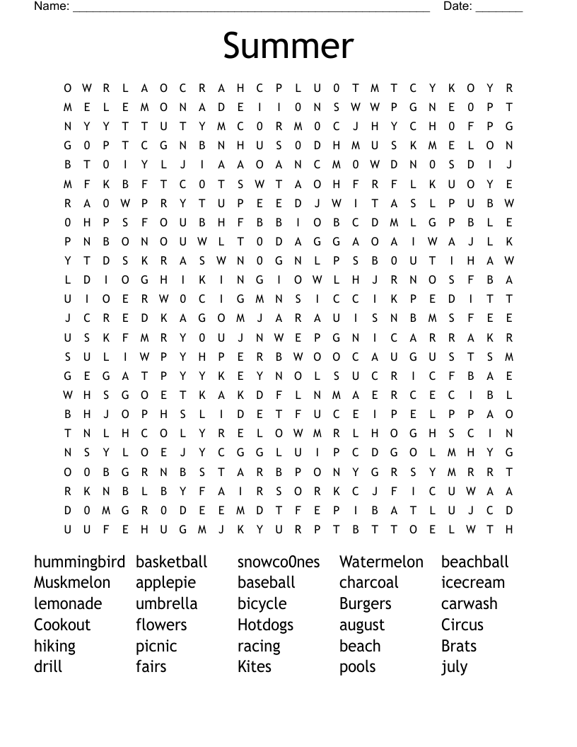 Summer Word Search