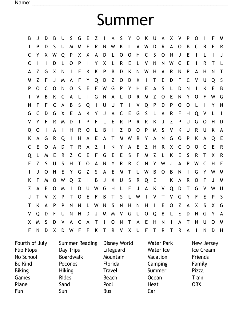Summer Word Search