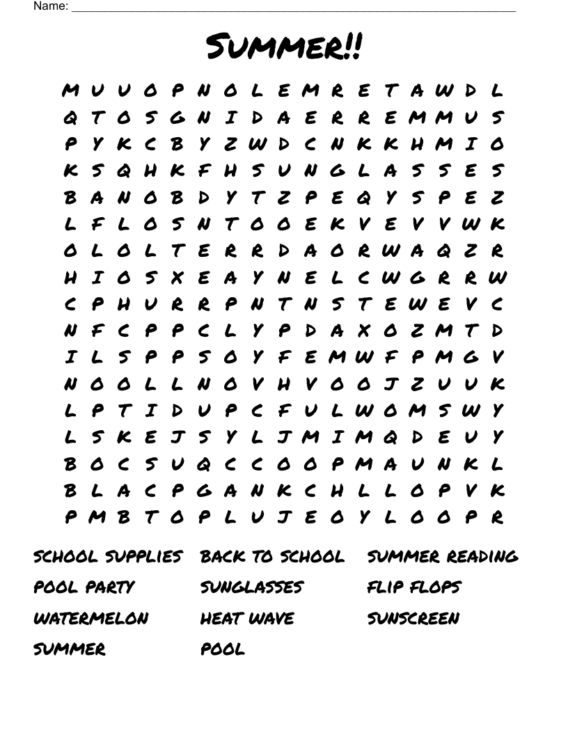 Summer!! Word Search