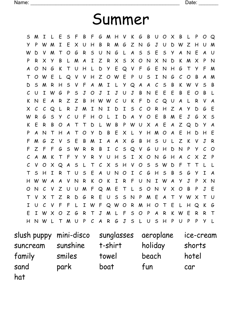 Summer Word Search