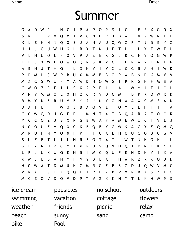 Summer Word Search