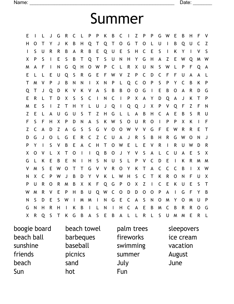Summer Word Search