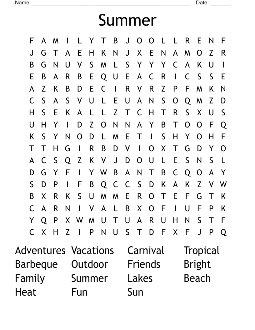 Summer Word Search