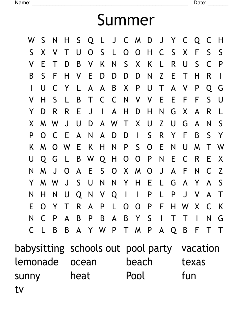 Summer Word Search