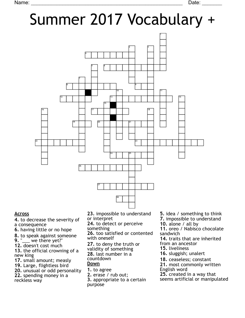Summer 2017 Vocabulary + Crossword