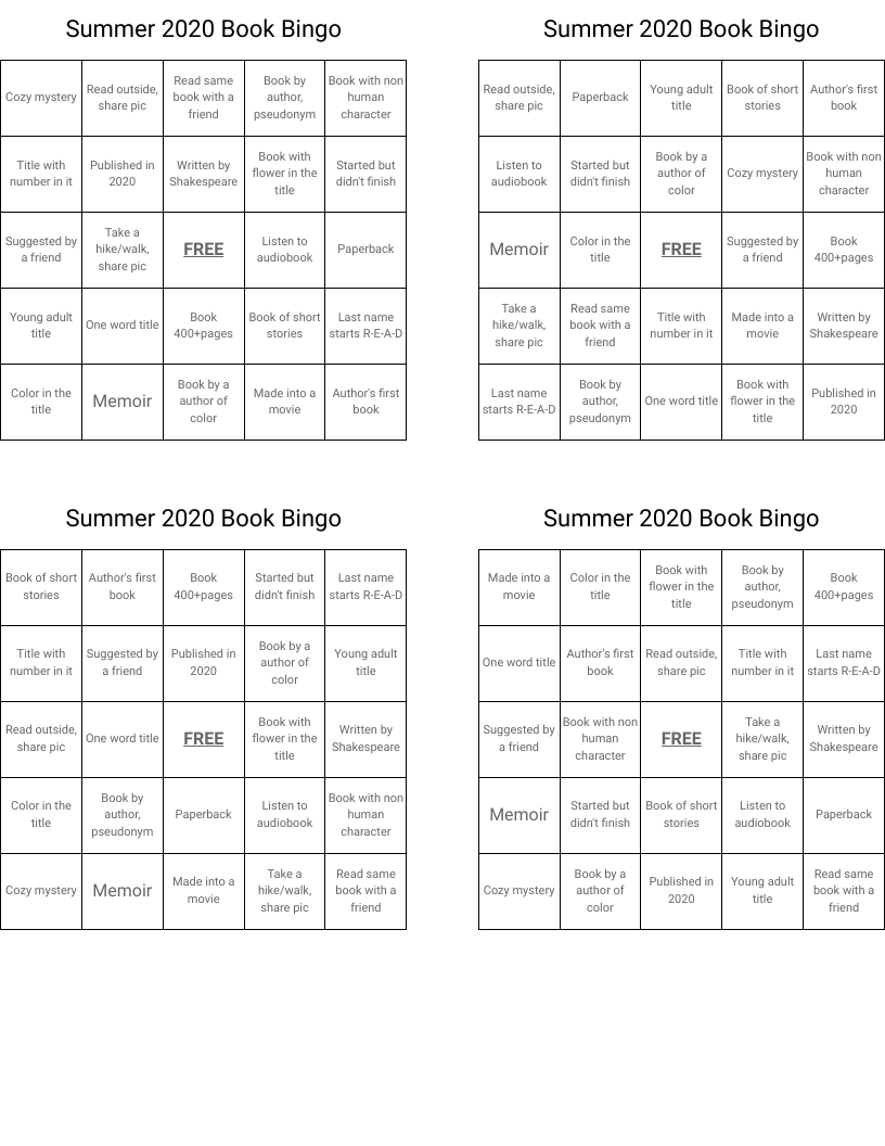 Summer 2020 Book Bingo