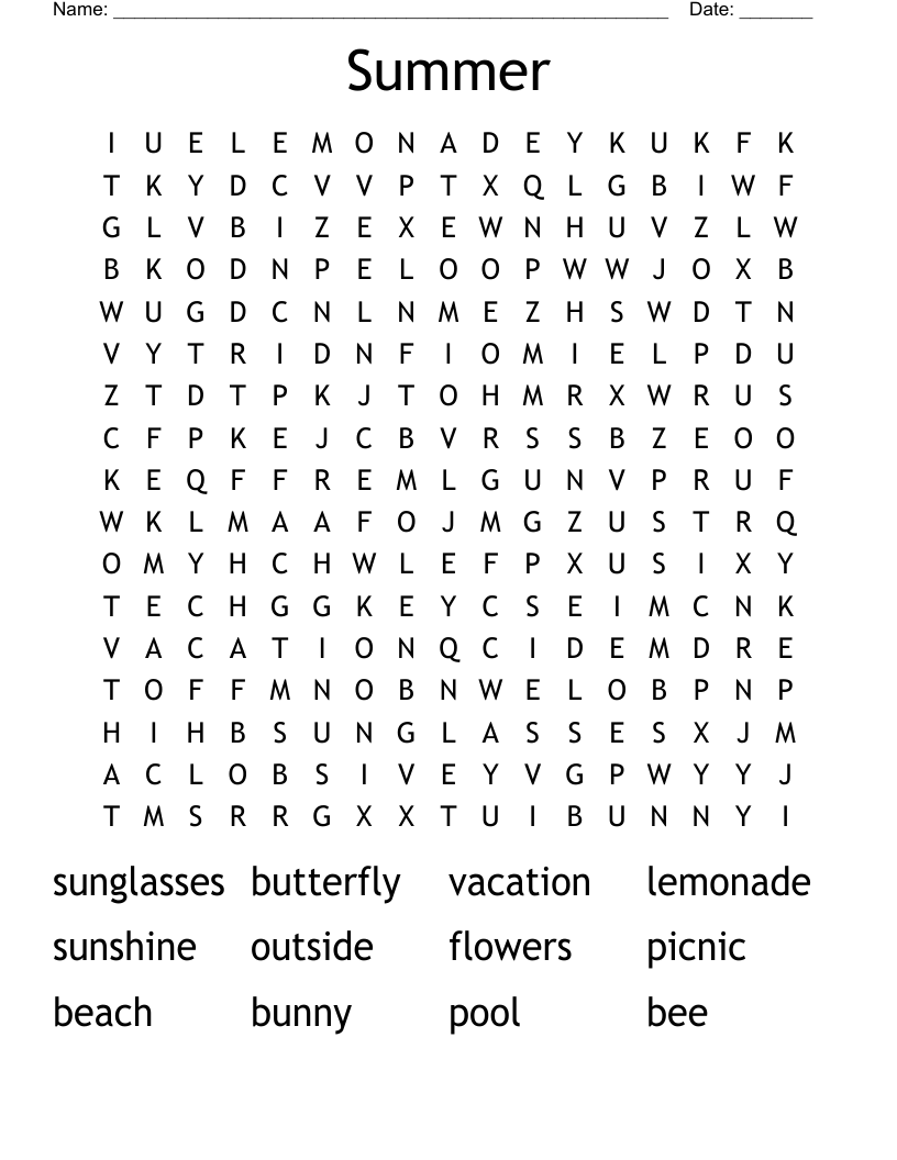 Summer Word Search