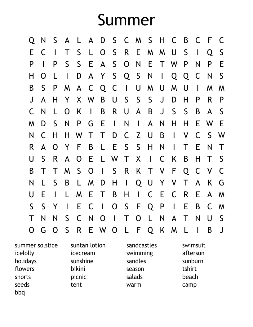 Summer Word Search