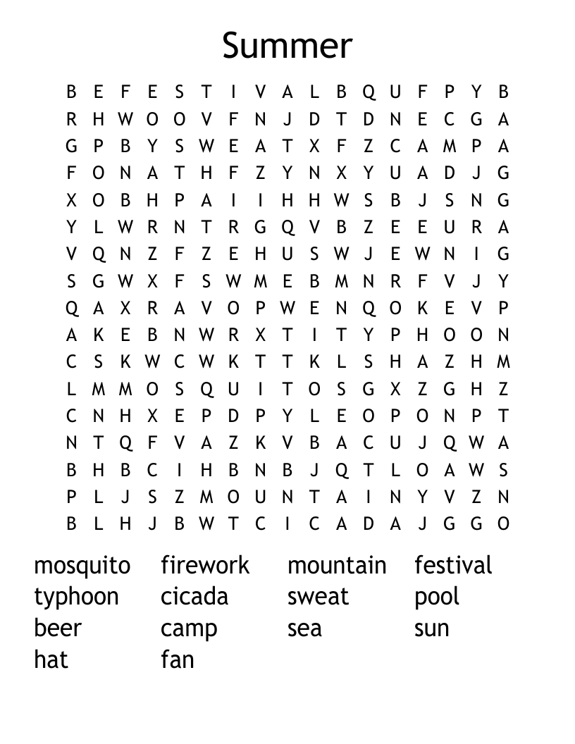 Summer Word Search