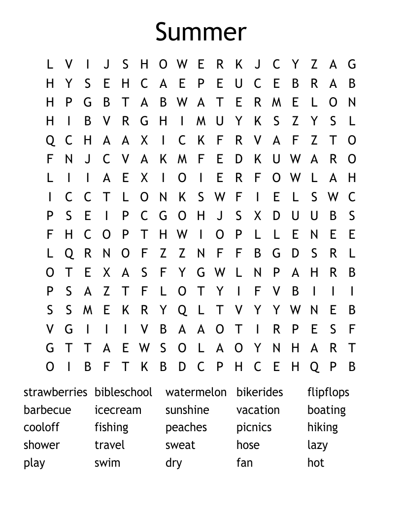 Summer Word Search