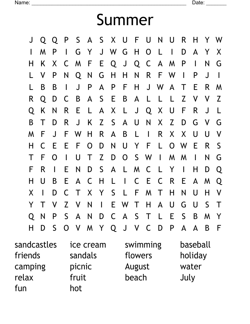 Summer Word Search