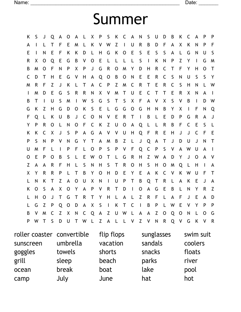 Summer Word Search