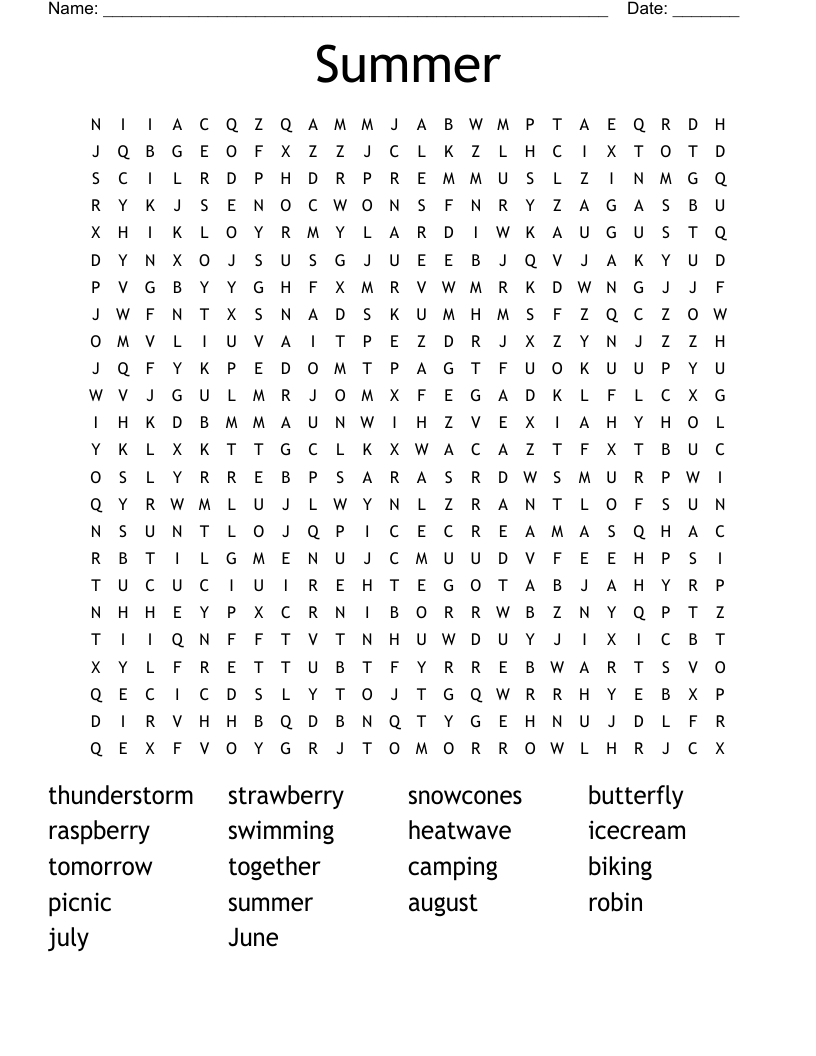 Summer Word Search