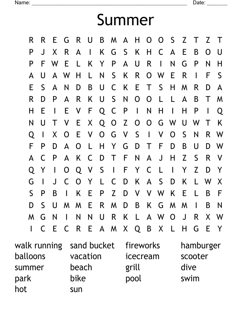 Summer Word Search