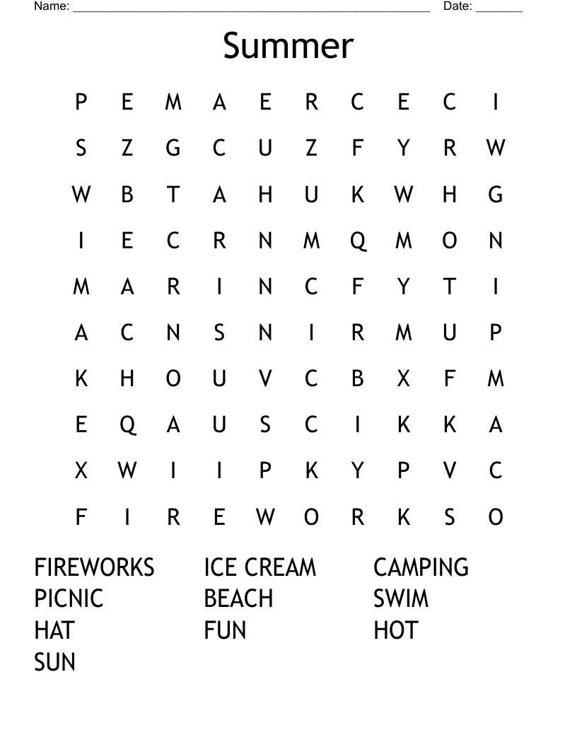 Summer Word Search