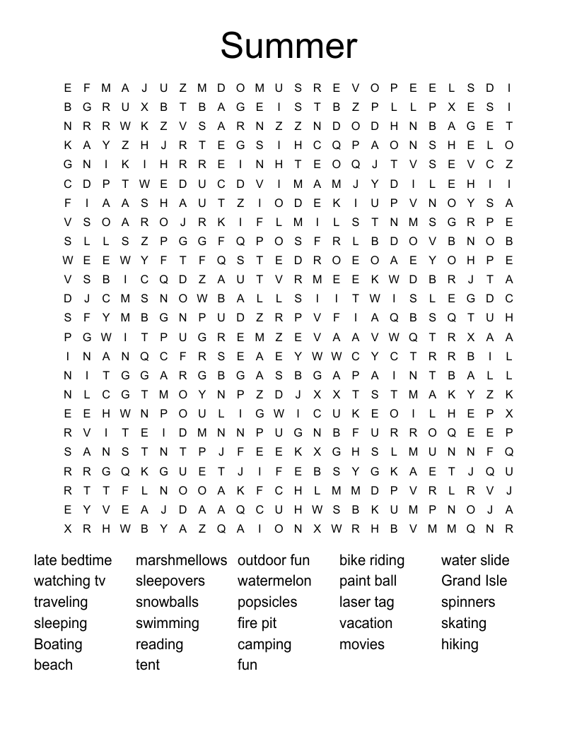 Summer Word Search