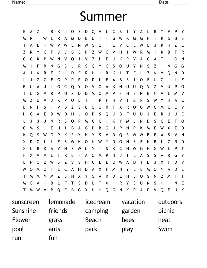 Summer Word Search